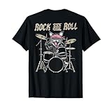 Baterista Rock and Roll Cat Drum Vintage ROCK Cat (ART BACK) Camiseta