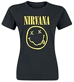 Nirvana Smiley Logo Mujer Camiseta Negra Regular, Negro, L