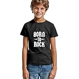 Camiseta Born to Rock niños - Camiseta rockera Negra Metal Punk para niños y niñas...