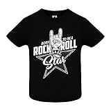 Camiseta Born to be a Rock & Roll Star para Bebés - Camiseta rockera Negra Mano cornuda...
